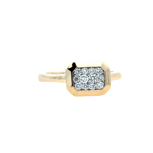 Lady's Yellow 14 Karat Cluster With Emerald Bezel Fashion Ring = 0.25tw Round G/H SI1 Diamonds