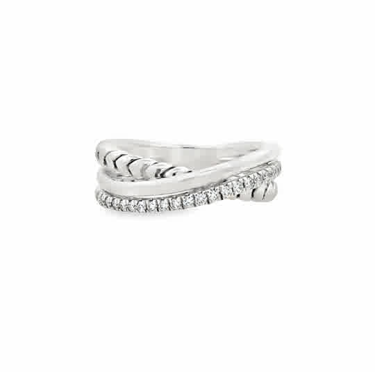 Lady's White Sterling Silver Crossover Fashion Ring = 0.20tw Round H/I I1 Diamonds