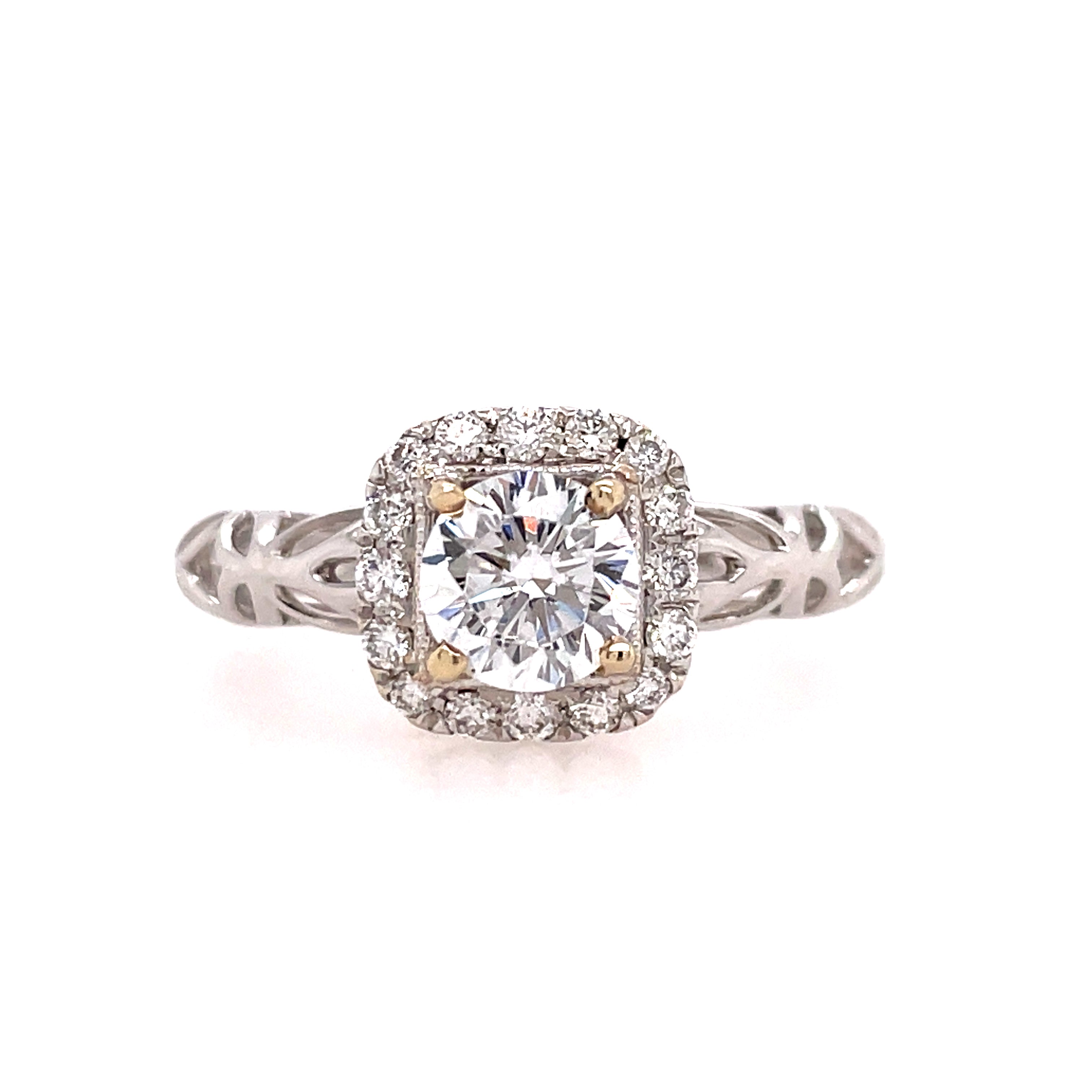 White Polished 14 Karat Halo, With Scrollwork Ring Size 7 With One 6.00Mm R Cubic Zirconium And 16=0.27Tw Round G/H Si1 Diamonds Regularly $1900.00 Vendor Price $950.00

*Purchases made from our Vendor Price case are not eligible for "complimentary" ser