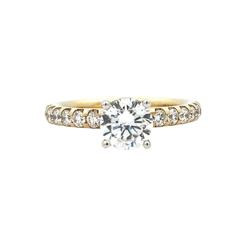 Yellow 14 Karat "U" Prong Set Ring Size 6 one Round Cubic Zirconium
14=0.48tw Round G/H SI1 Diamonds