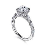 White 14 Karat Cathedral With Two Prong Marquise Ring With One 8.00Mm Round Cubic Zirconium, 6=0.42Tw Marquise G/H Vs2 Diamonds And 0.05 Twt Other Stones