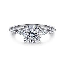 White 14 Karat Cathedral With Two Prong Marquise Ring With One 8.00Mm Round Cubic Zirconium, 6=0.42Tw Marquise G/H Vs2 Diamonds And 0.05 Twt Other Stones