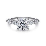 White 14 Karat Cathedral With Two Prong Marquise Ring With One 8.00Mm Round Cubic Zirconium, 6=0.42Tw Marquise G/H Vs2 Diamonds And 0.05 Twt Other Stones