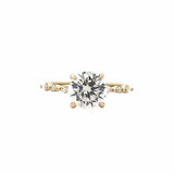 Yellow 14 Karat Alternating Prong Set Ring Size 6.5 With One 2.Ct Round Cubic Zirconium, 4 0.25Tw Marquise Diamonds And 0.04 Twt Other Stones