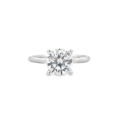 White 14 Karat Hidden Halo Solitaire Ring Size 6.5 With One 2.Ct Round Cubic Zirconium And 0.06Tw Round G/H Si2 Diamonds