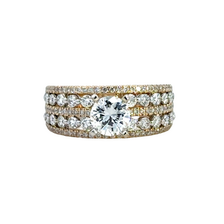White/Yellow 14 Karat Multi Row Ring Size 6.5 With One 1.Ct Round Cubic Zirconium And 116 1.Tw Round G/H Si1 Diamonds