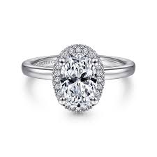 White 14 Karat Oval Halo Ring Size 6.5 With One = 10.50X7.00Mm Oval Cubic Zirconium And = 0.11Tw Round G/H Si2 Diamonds
