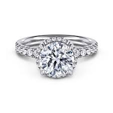 White 14 Karat Low Profile Halo With Prong Set Band Ring Size 6.5 With One 9.00Mm Round Cubic Zirconium And 0.46Tw Round G/H Si2 Diamonds