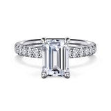 White 14 Karat Prong Set Band Ring Size 6.5 With One = 9.50X7.00Mm Emerald Cubic Zirconium And = 0.35Tw Round G/H Si2 Diamonds