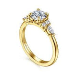 Yellow 14 Karat Pointed Cluster Ring Size 6.5 With One = 7.40Mm Round Cubic Zirconium, 2 = 0.14Tw Marquise G/H Vs2 Diamonds And 0.14 Twt Other Stones