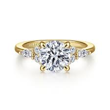 Yellow 14 Karat Pointed Cluster Ring Size 6.5 With One = 7.40Mm Round Cubic Zirconium, 2 = 0.14Tw Marquise G/H Vs2 Diamonds And 0.14 Twt Other Stones