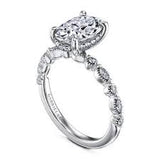 White 14 Karat Alternating With Vintage Detail And Diamond Crown Ring Size 6.5 one = 9.00x6.00mm Oval Cubic Zirconium
4 = 0.13tw Marquise G/H VS2 Diamonds
= 0.14tw Round G/H SI1 Diamonds