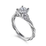 White 14 Karat Crossover With Rope Pattern Ring Size 6.5 one = 7.40mm Round Cubic Zirconium
= 0.13tw Round G/H SI1 Diamonds