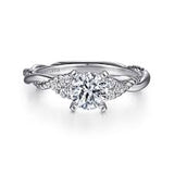 White 14 Karat Crossover With Rope Pattern Ring Size 6.5 one = 7.40mm Round Cubic Zirconium
= 0.13tw Round G/H SI1 Diamonds
