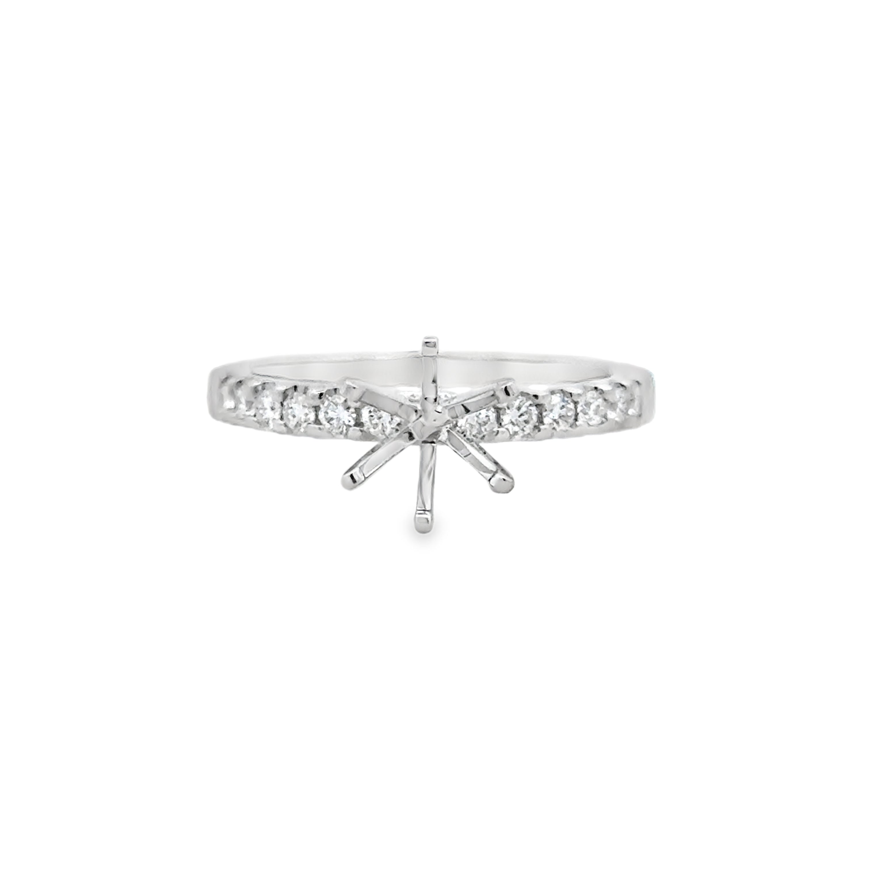 White 14 Karat Prong Set With Six Prong Crown Ring Size 7 With One = Round Cubic Zirconium And = 0.33Tw Round G/H Si1 Diamonds