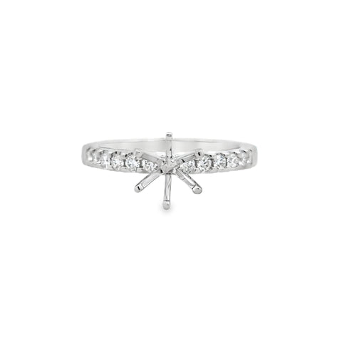 White 14 Karat Prong Set With Six Prong Crown Ring Size 7 With One = Round Cubic Zirconium And = 0.33Tw Round G/H Si1 Diamonds