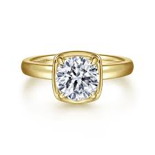 Yellow 14 Karat Bezel Solitaire Ring Size 6.5 With One = 8.00Mm Round Cubic Zirconium And = 0.15Tw Round G/H Si2 Diamonds