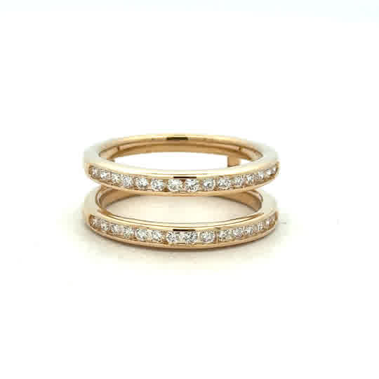 Lady's Yellow 14 Karat Channel Set, Double Row Ring With = 0.50Tw Round G/H Si1 Diamonds