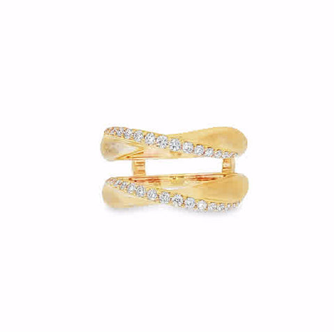 Lady's Yellow 14 Karat Brushed Twist Guard Ring = 0.40tw Round G/H SI1 Diamonds