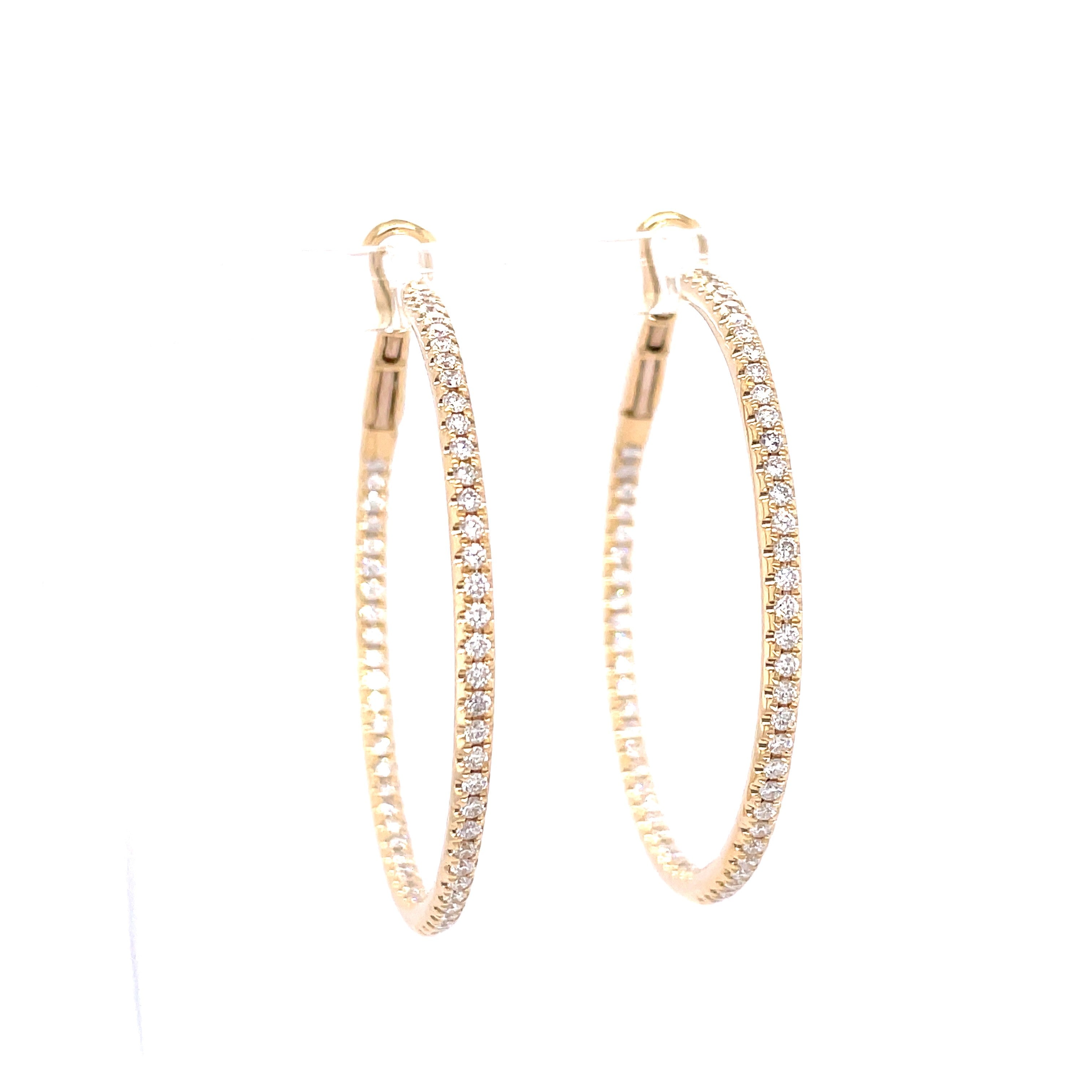 Lady's Yellow Polished 14 Karat Micro Pave' Hoops Earrings With 120=1.06Tw Round G/H Si1 Diamonds