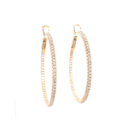 Lady's Yellow Polished 14 Karat Micro Pave' Hoops Earrings With 120=1.06Tw Round G/H Si1 Diamonds