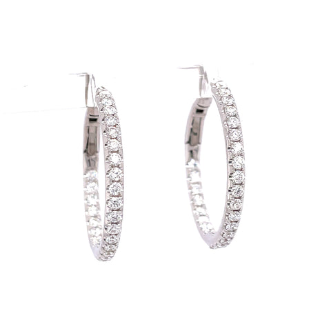 Lady's White Polished 14 Karat Micro Wire Prong Set Hoops Earrings With 52=1.09Tw Round G/H Si1 Diamonds