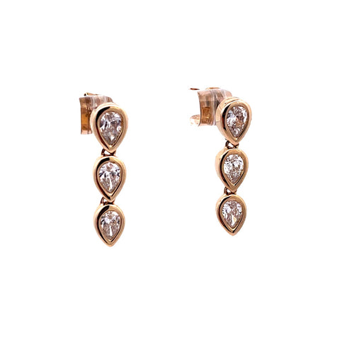 Lady's Yellow 14 Karat Bezel, Teardrop Earrings With 6=0.82Tw Pear G/H Si1 Diamonds