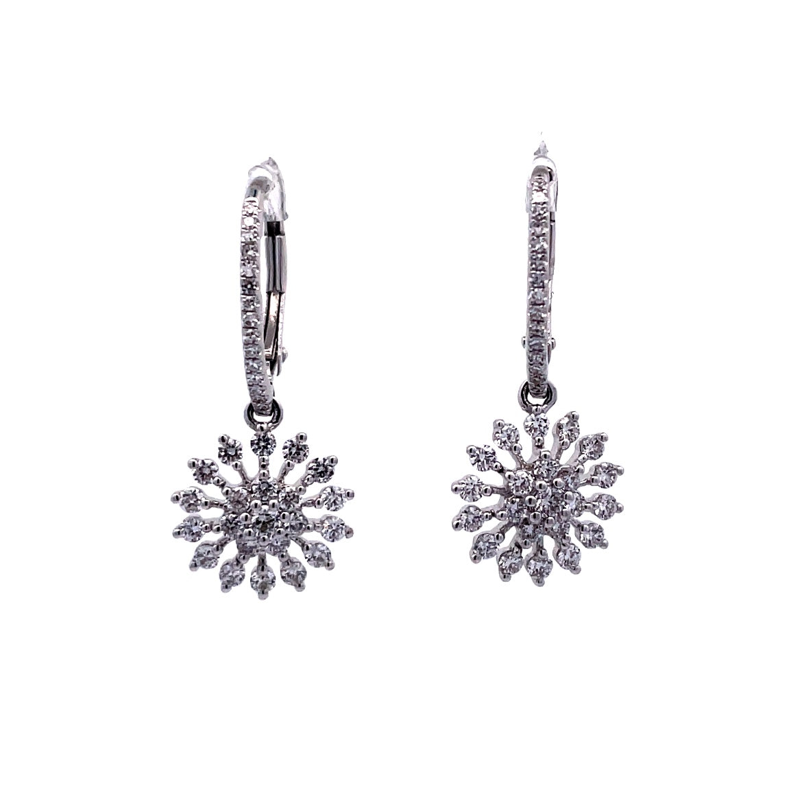 Lady's White 14 Karat Floral, Cluster Earrings With 0.79Tw Round G/H Si1 Diamonds
