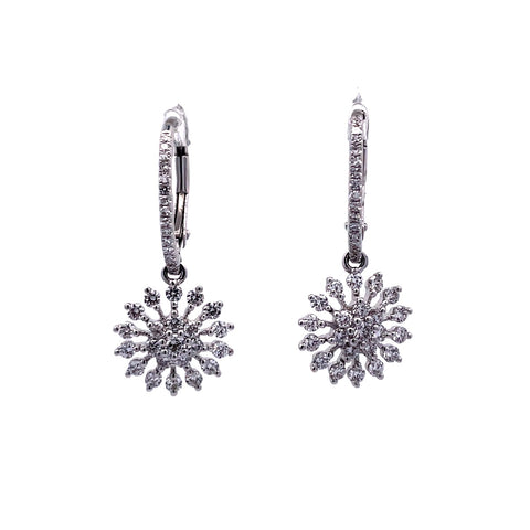Lady's White 14 Karat Floral, Cluster Earrings With 0.79Tw Round G/H Si1 Diamonds