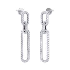 Lady's White 14 Karat Elongated Link Drop Earrings With 1.23Tw Round H/I Si2 Diamonds