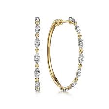 Lady's Yellow 14 Karat 40Mm Diamond Station, Intricate Hoop Earrings With 0.61Tw Round H/I Si2 Diamonds