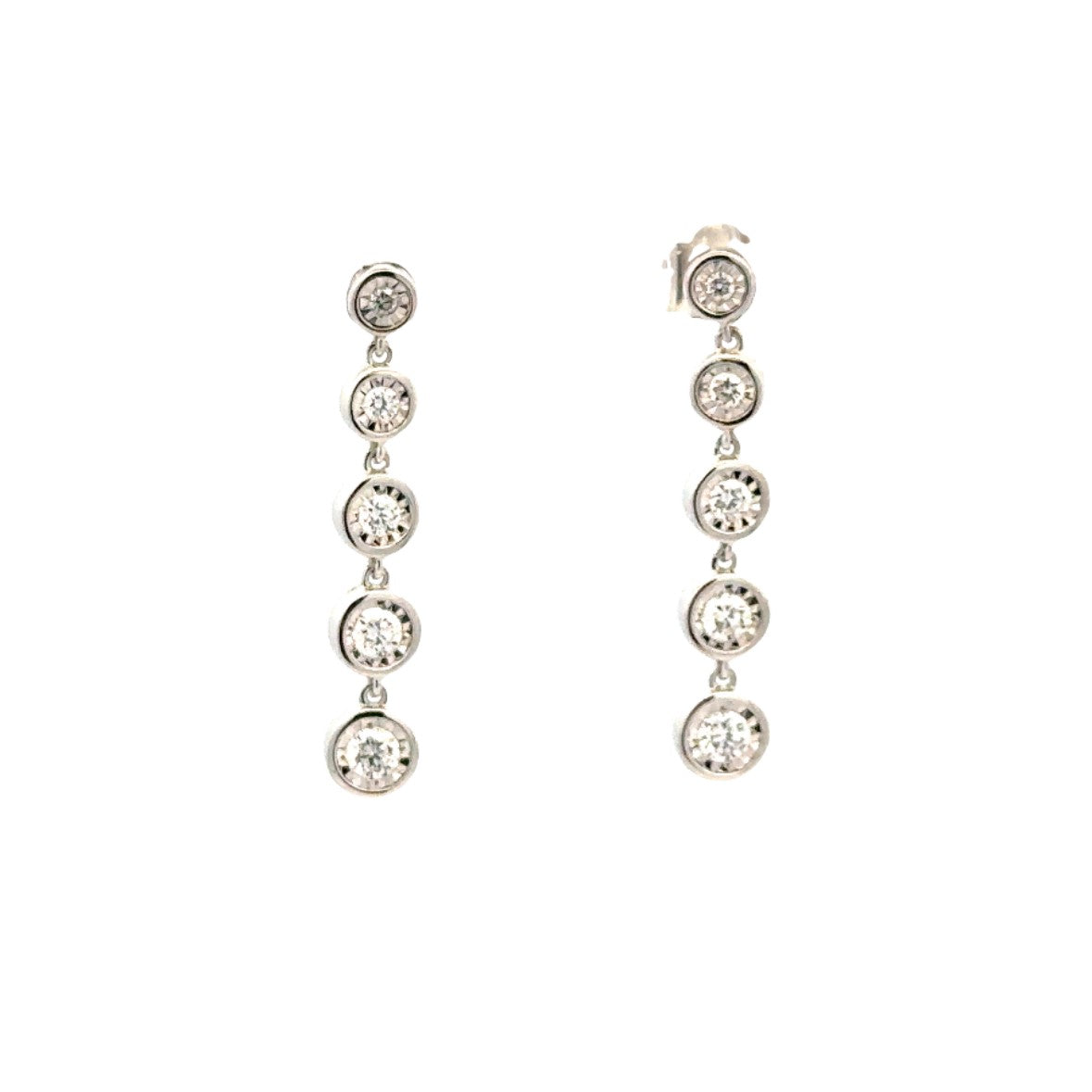 Lady's White 14 Karat Dangle, Illusion Bezels Earrings 10=0.36tw Round G/H SI1 Diamonds