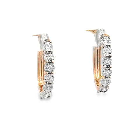 Lady's Yellow 14 Karat Prong Set Hoop Earrings With 0.25Tw Round G/H Si1 Diamonds