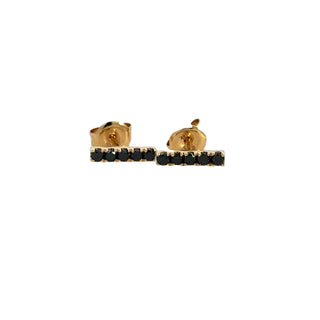 Lady's Yellow 14 Karat Modern Bar Earrings 10 0.23tw Round Black Diamonds