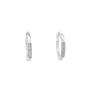 Lady's White Sterling Silver Pave' Bar Hoop Earrings With 0.04Tw Round G/H Si2 Diamonds