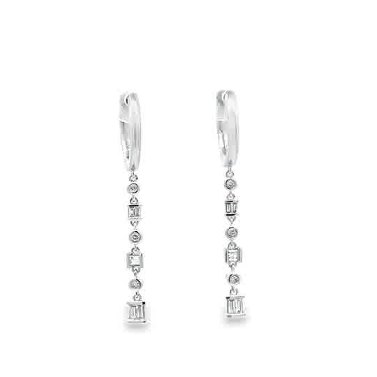 Lady's White Sterling Silver Dangle Bezels Earrings With 0.25Tw Various Shapes H/I Si2 Diamonds