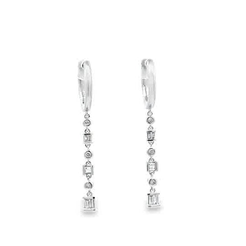 Lady's White Sterling Silver Dangle Bezels Earrings With 0.25Tw Various Shapes H/I Si2 Diamonds