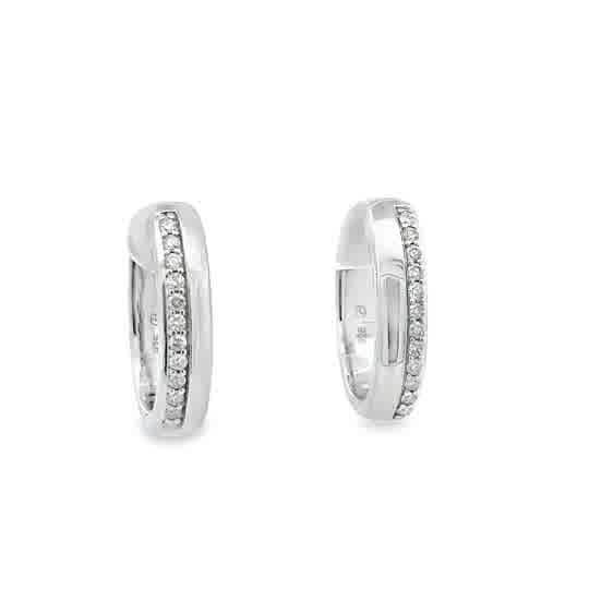 Lady's White Sterling Silver Elongated Hoops, Double Row Earrings With 0.25Tw Round H/I Si2 Diamonds