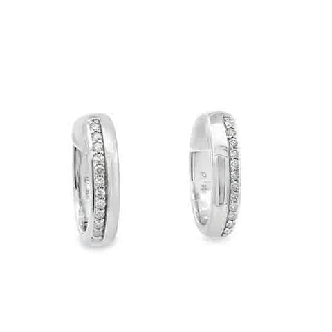 Lady's White Sterling Silver Elongated Hoops, Double Row Earrings With 0.25Tw Round H/I Si2 Diamonds