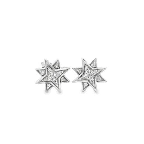 Lady's White Sterling Silver Starburst Earrings With 0.10Tw Round H/I Si2 Diamonds