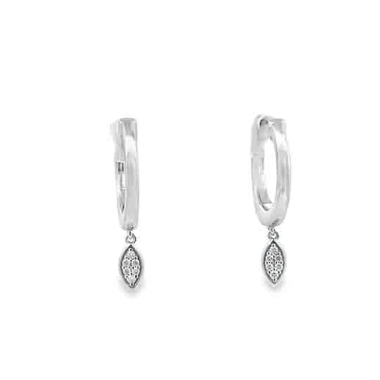 Lady's White Sterling Silver Hoop With Marquise Dangle Earrings With 0.05Tw Round H/I Si2 Diamonds