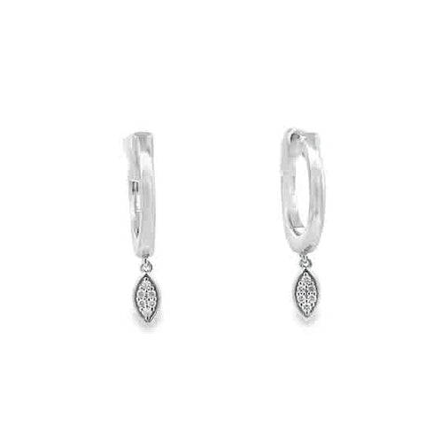 Lady's White Sterling Silver Hoop With Marquise Dangle Earrings With 0.05Tw Round H/I Si2 Diamonds