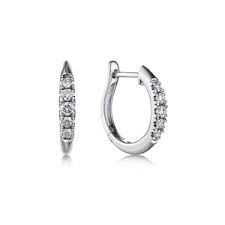 Lady's White 14 Karat Classic Round 15Mm Huggie Hoop Earrings With = 0.21Tw Round H/I Si1 Diamonds