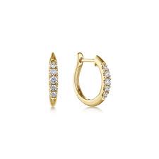 Lady's Yellow 14 Karat Huggie Hoop Earrings With = 0.21Tw Round H/I Si1 Diamonds