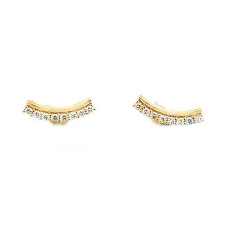 Lady's Yellow 10 Karat Curved Bar Earrings With 16 = 0.12Tw Round G/H Si1 Diamonds