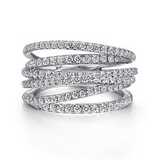 Lady's White 14 Karat Wide, Criss Crossing, Lusso Collection Fashion Ring Size 6.5 With = 1.00Tw Round G/H Si2 Diamonds