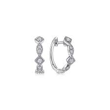 Lady's White 14 Karat Victorian Collection, Geometric Huggie Hoop Earrings With 0.27tw Round G/H SI2 Diamonds