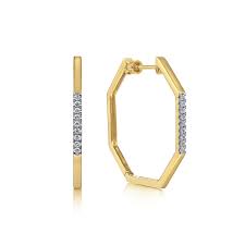 Lady's Yellow 14 Karat Contemporary Collection, 20Mm Modern Hoop Earrings With = 0.16Tw Round G/H Si2 Diamonds