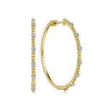 Lady's Yellow 14 Karat Bujukan Collection 40Mm Classic Hoop Earrings With = 0.25Tw Round G/H Si2 Diamonds
