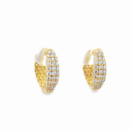 Lady's Yellow 14 Karat Pave' Hoop Earrings With = 0.50Tw Round G/H Si1 Diamonds